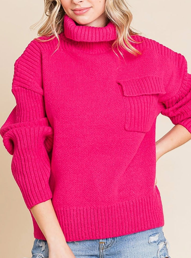 Madelynn Pocket Accent Sweater - Hot Pink