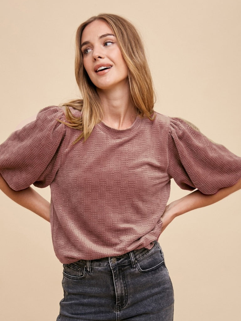 Tabbi Bubble Sleeve Blouse - Mauve