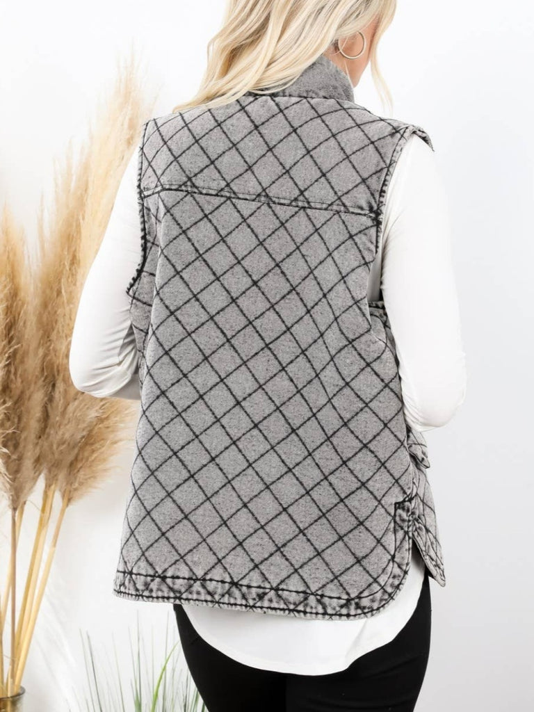 Caris Quilted Denim Vest with Sherpa Lining