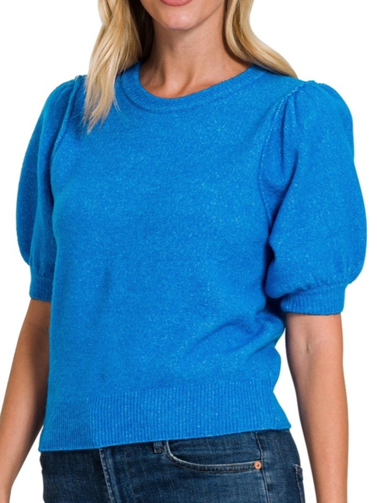 Cari Puff Sleeve Sweater - Blue