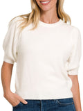 Cari Puff Sleeve Sweater - White