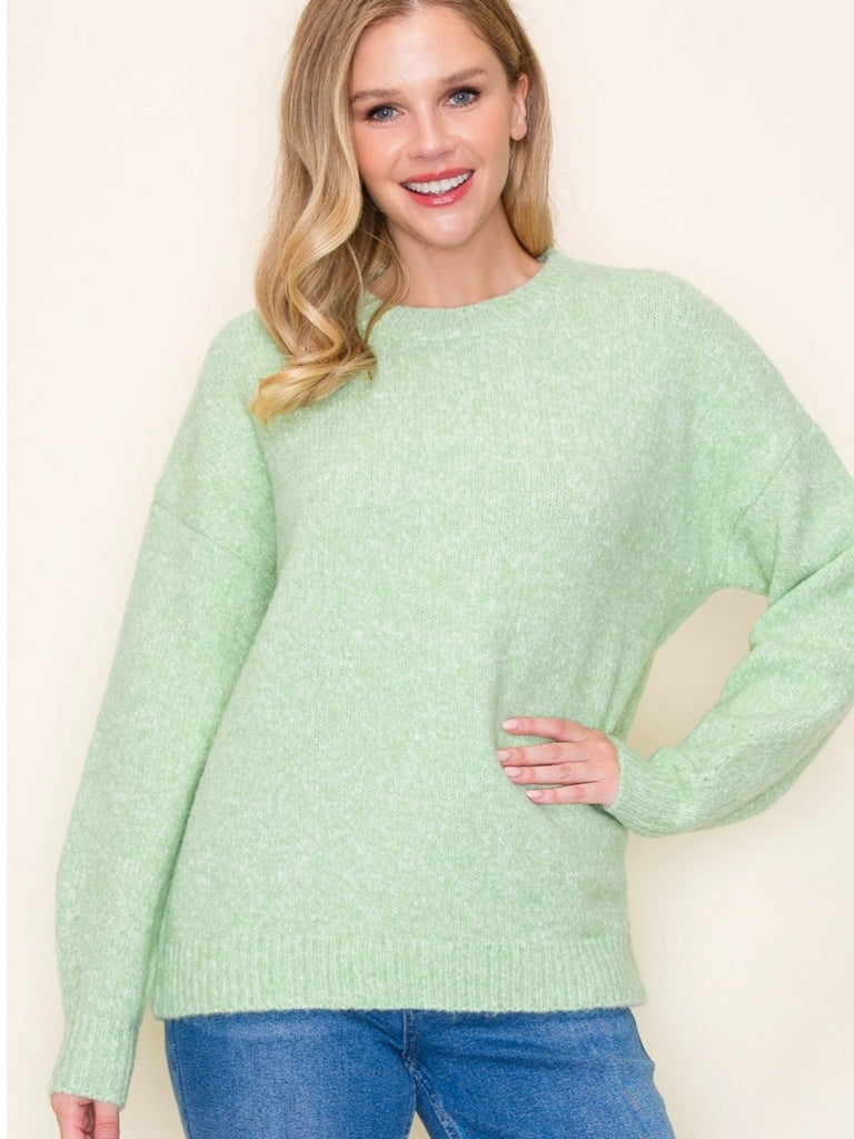 Mallory Heathered Sweater - Lime