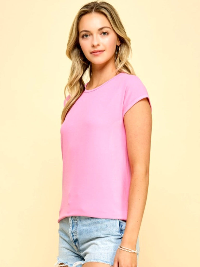 Katrina Ribbed Cap Sleeve Top - Pink