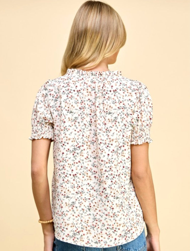 Reggie Ivory Print Puff Sleeve Tops