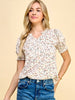 Reggie Ivory Print Puff Sleeve Tops