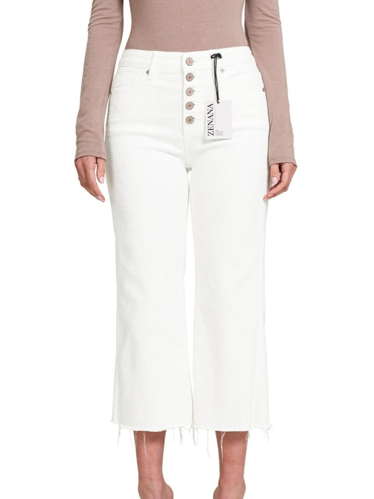 Rayna Button Fly High Rise Wide Leg Denim - Ivory