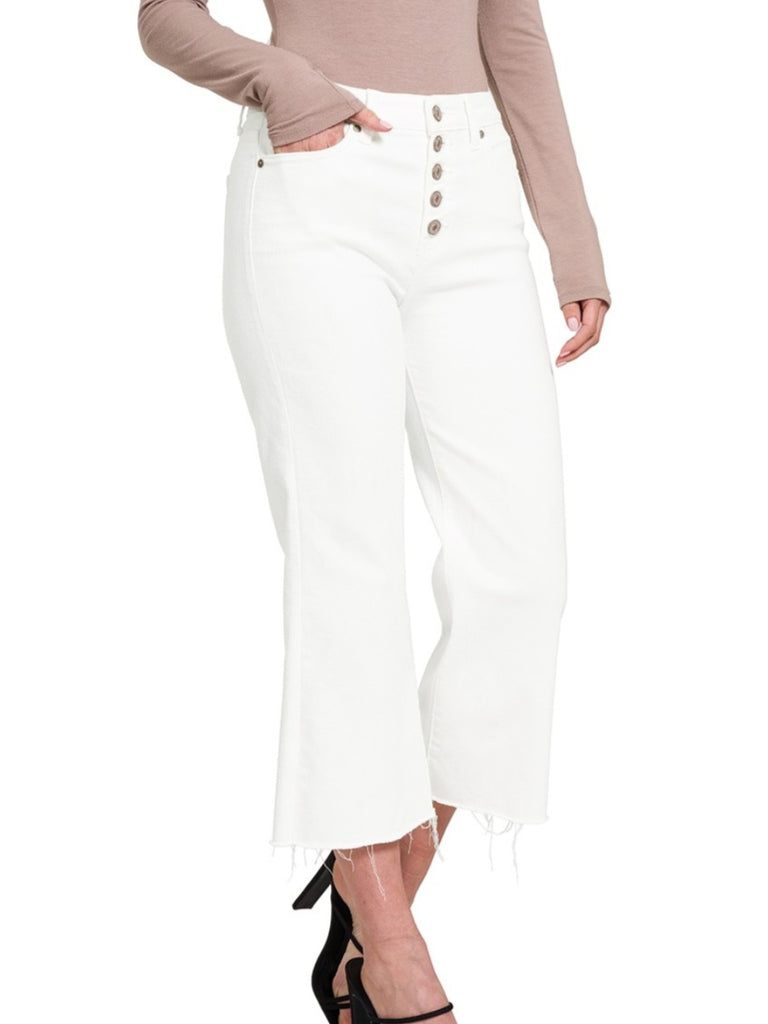 Rayna Button Fly High Rise Wide Leg Denim - Ivory