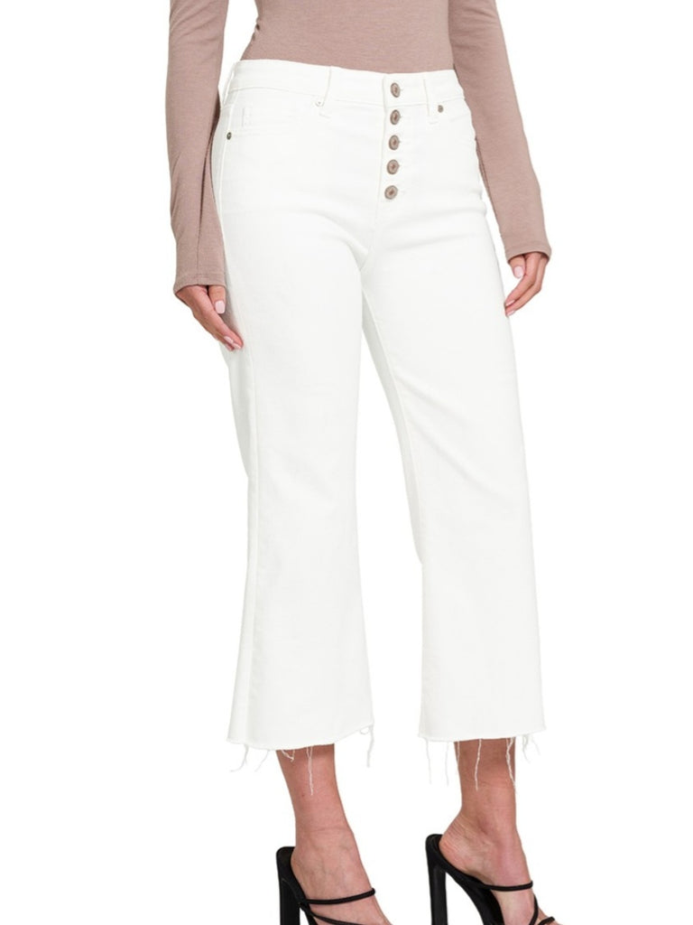 Rayna Button Fly High Rise Wide Leg Denim - Ivory