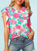 Faye Floral Flutter Sleeve - Teal/Pink - PLUS