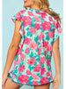 Faye Floral Flutter Sleeve - Teal/Pink - PLUS
