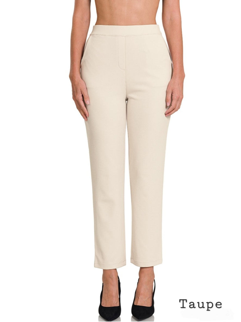 Mimi Stretch Pull On Ankle Pants -Taupe