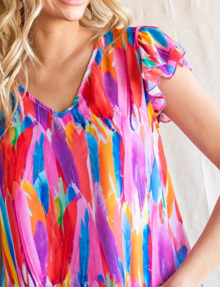 Stacie Watercolor Ruffle Sleeve Blouse