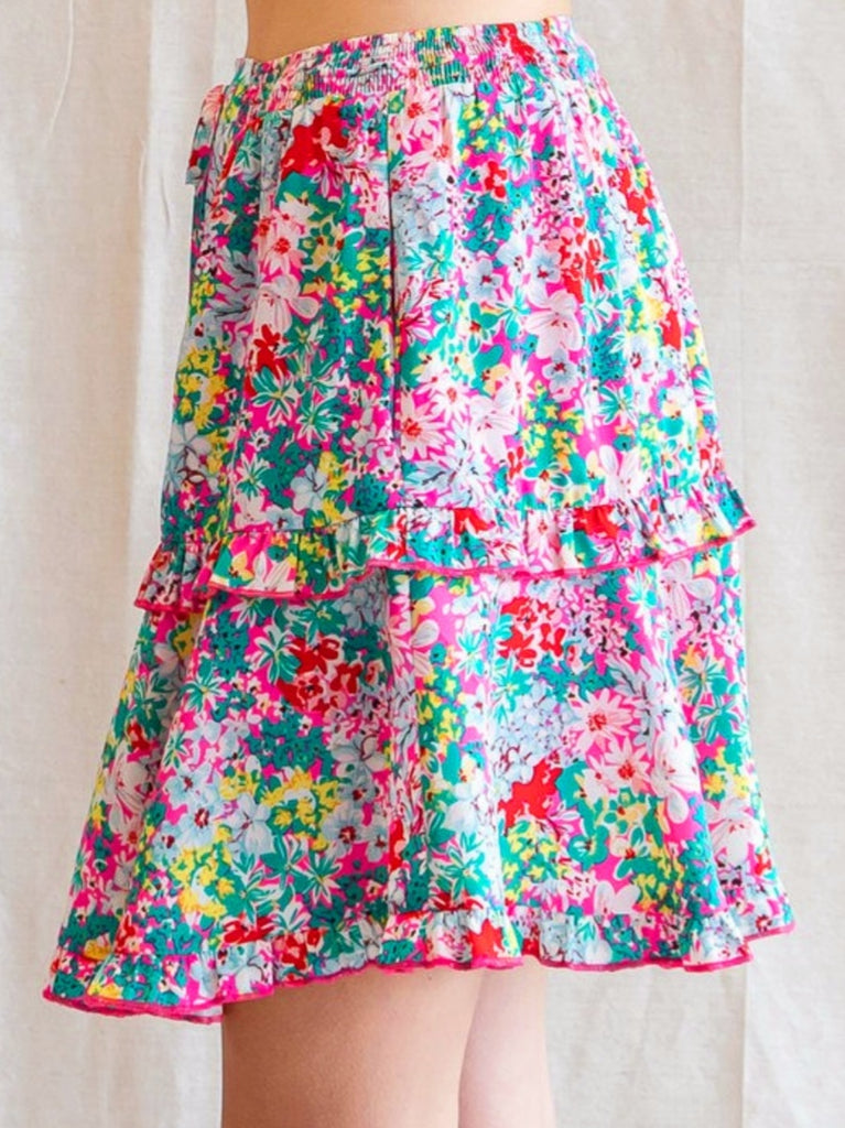 Maddison Floral Ruffle Skirt (Lined with Shorts)