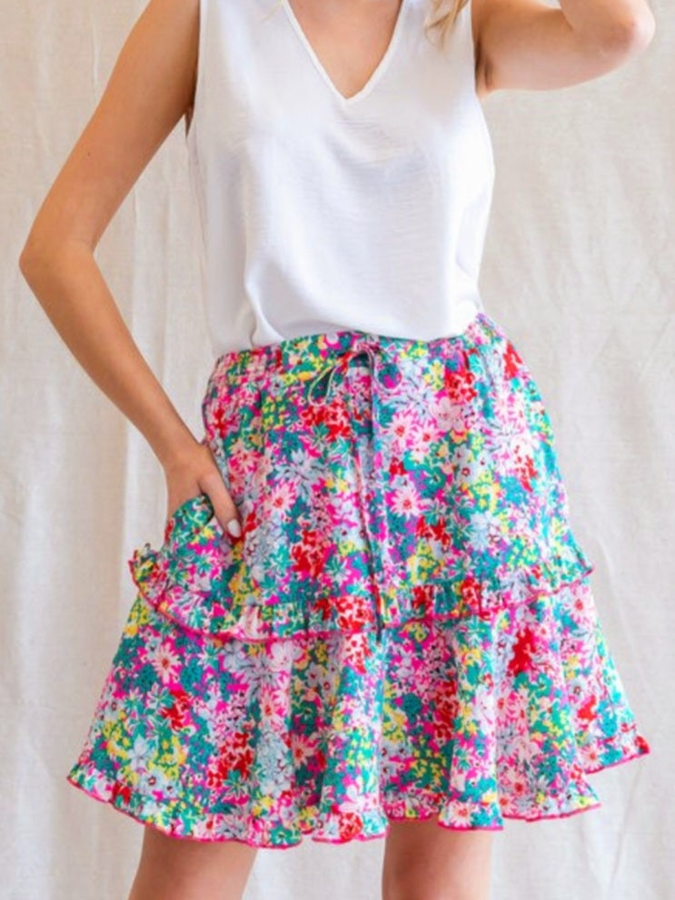 Maddison Floral Ruffle Skirt (Lined with Shorts)