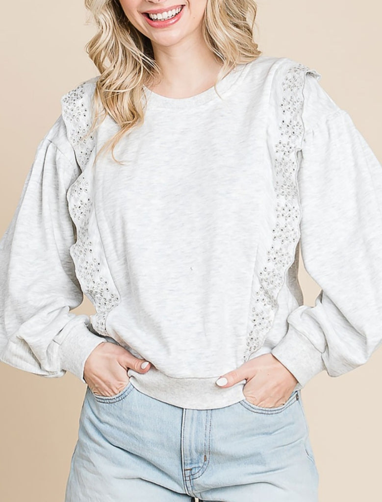 Calista Eyelet Accent Crewneck