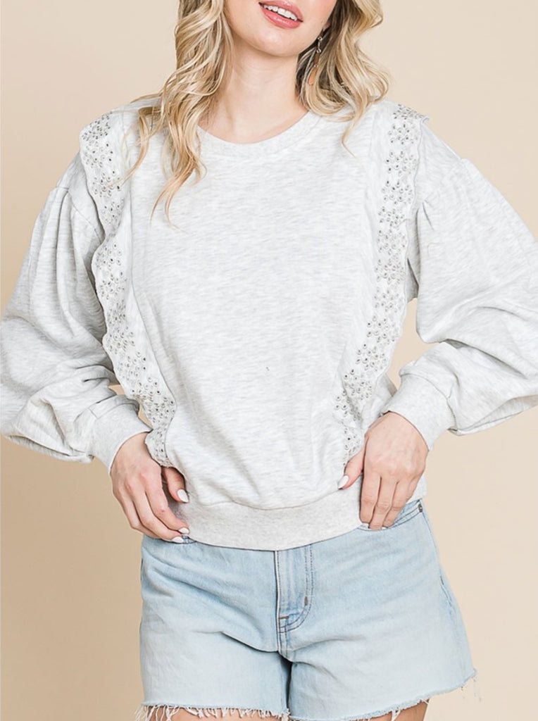 Calista Eyelet Accent Crewneck