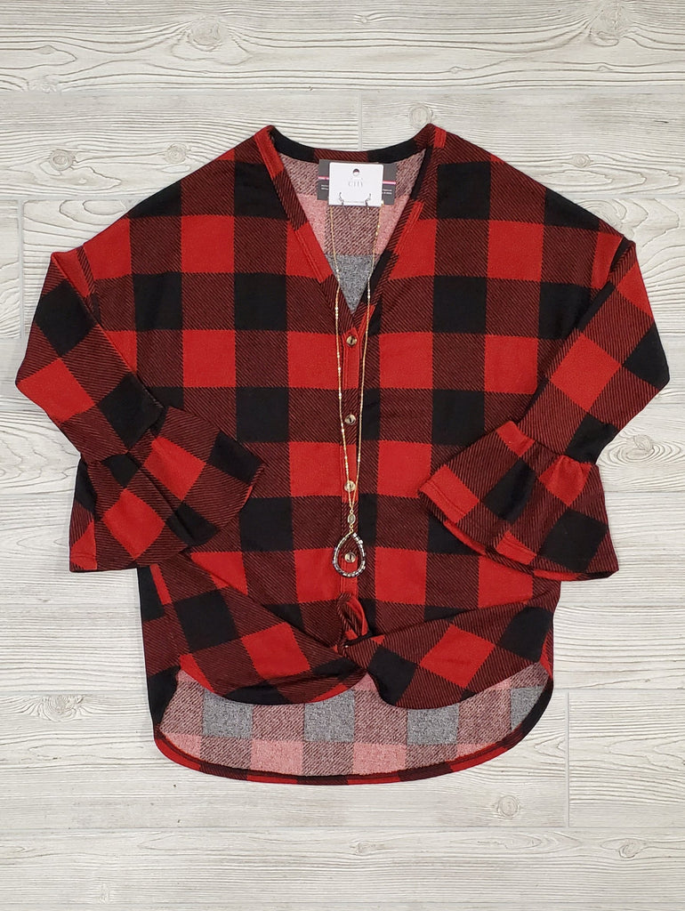 Trina Buffalo Plaid with Flutter Sleeve - Multi