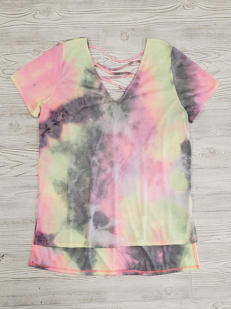 Jessa Tie Dye Crossed Tee - Charcoal