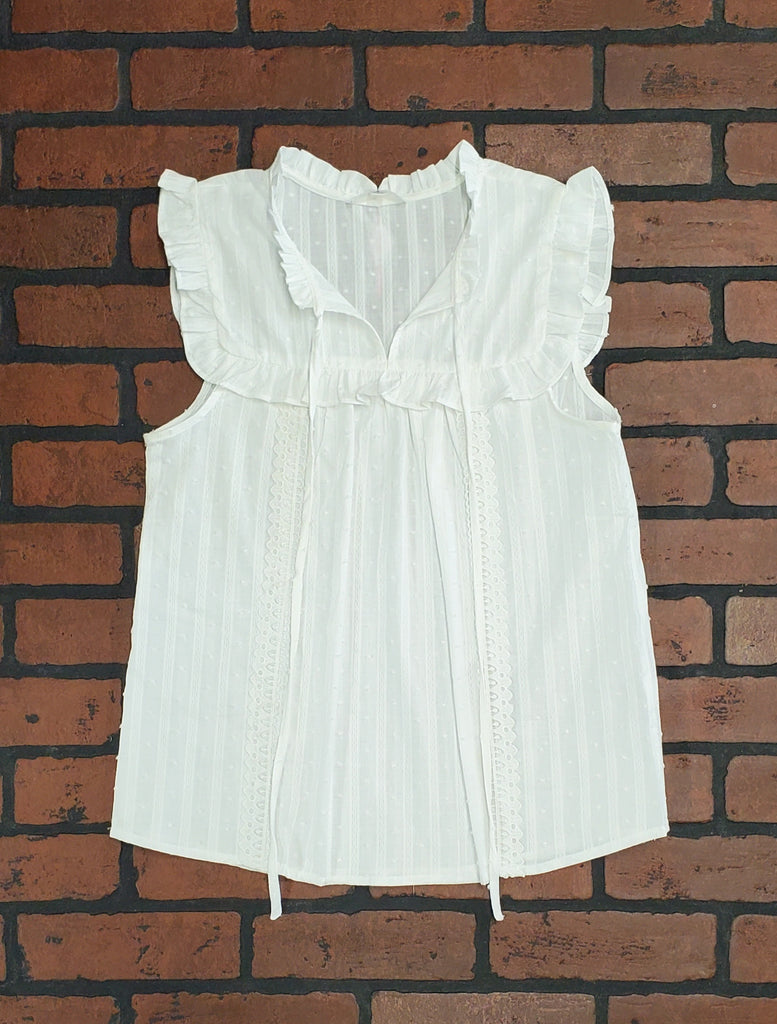 Shelly Ivory Ruffle/Tie Neck Top