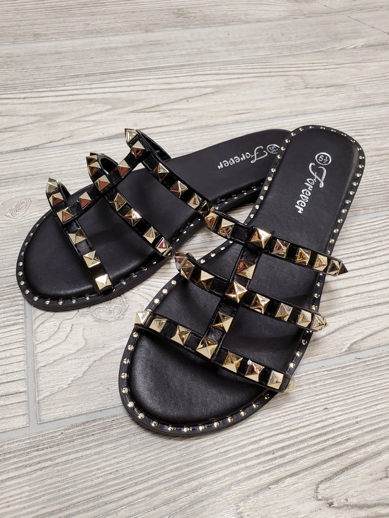 Cali Black Studded Strapped Sandal