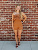Britta Strapless Ruffle Top Romper - Copper