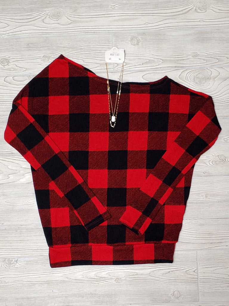 Holly Red Buffalo Plaid Boat Neck Top