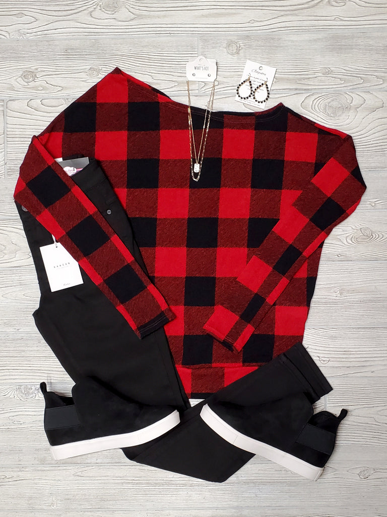 Holly Red Buffalo Plaid Boat Neck Top