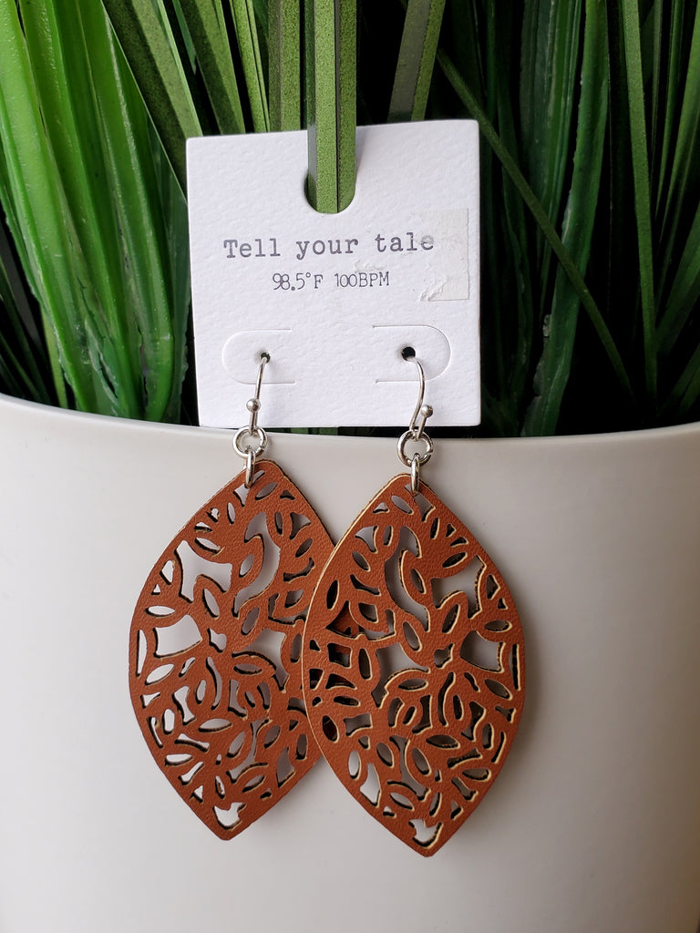 Cut Leather Tear Drop Earrings