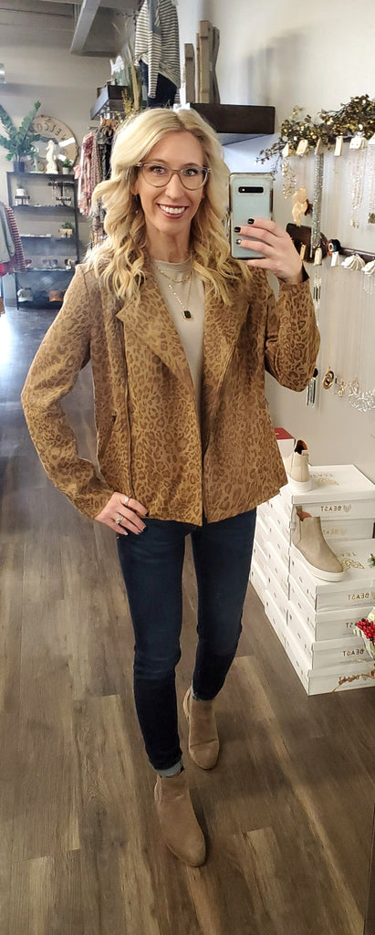 Lilly Brown Leopard Suede Jacket