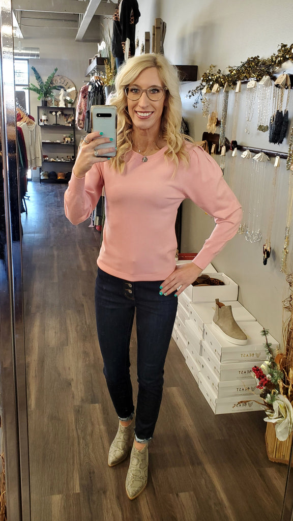 Melissa Puff Sleeve Sweater- Blush