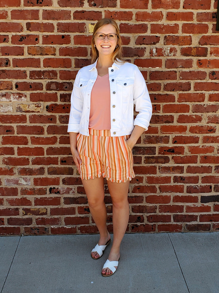 Kambrie Striped Scalloped Shorts