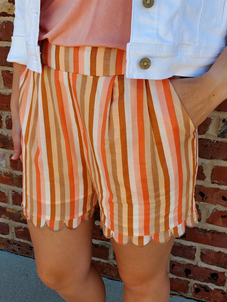 Kambrie Striped Scalloped Shorts