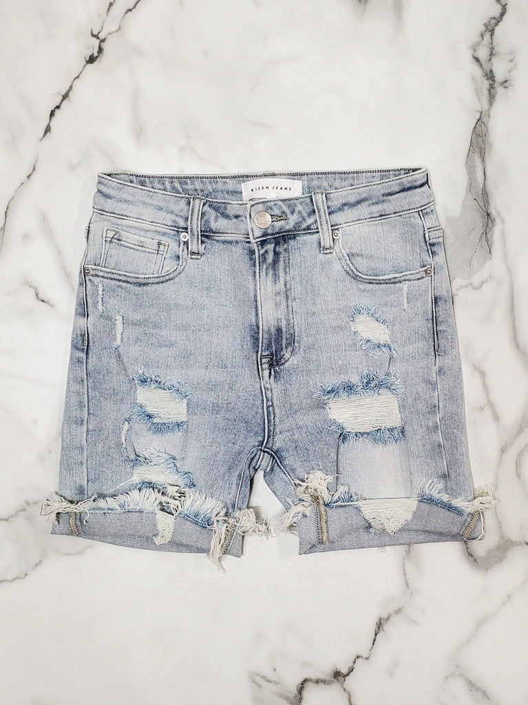 Angela Ice Blue Distressed Shorts