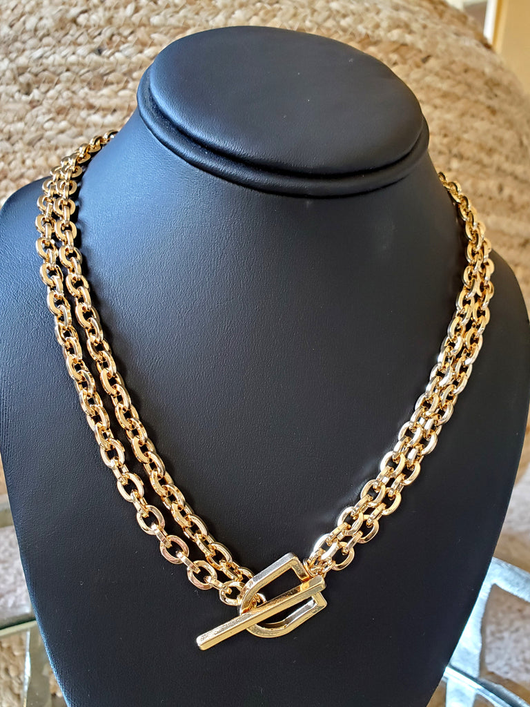 Double Chain-Link Necklace with Toggle Closure - Multi