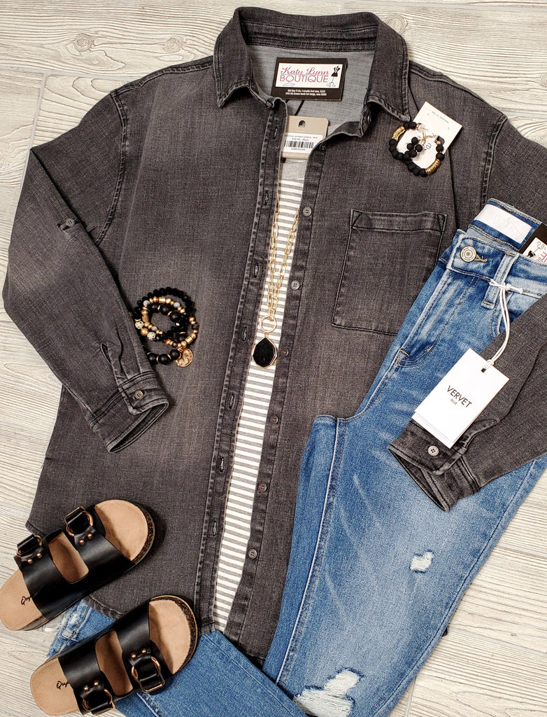 Sydney Charcoal Denim Button - Up