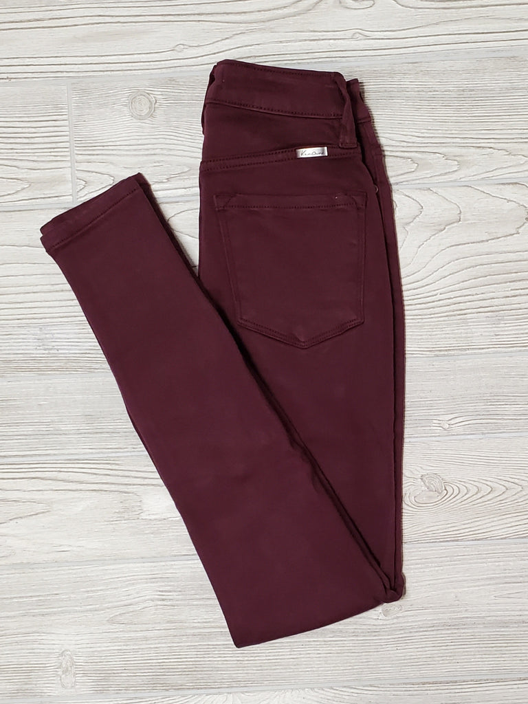 Lexa Button-Fly Burgundy Skinny