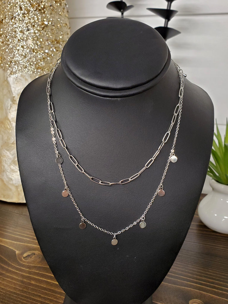 Double Chain Disc Necklace