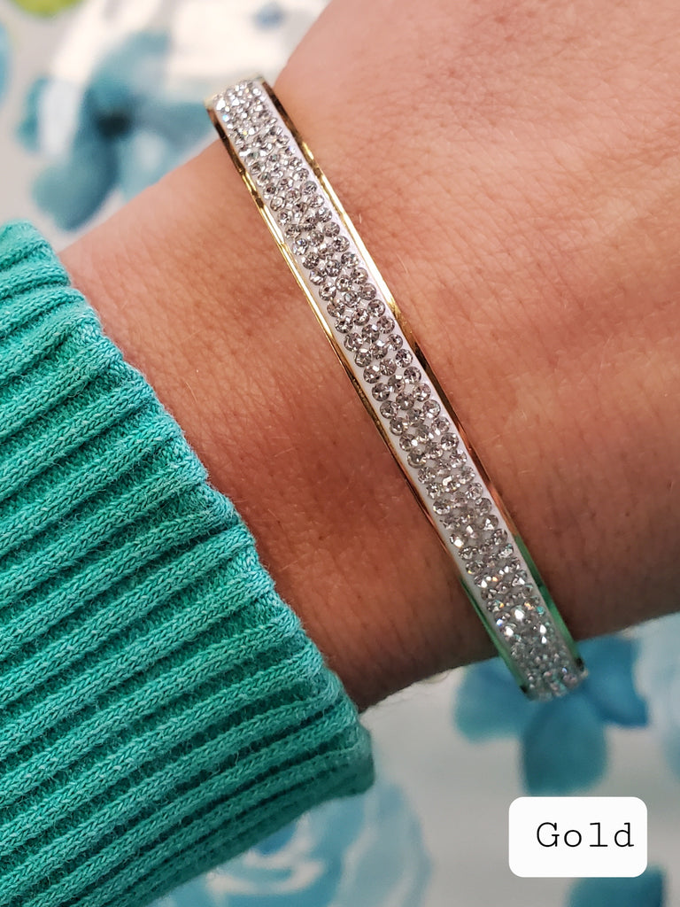 Crystal Pave Steel Hinge Bangles - Gold