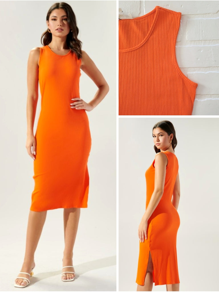 Bea Ribbed Tank Dress - Orange