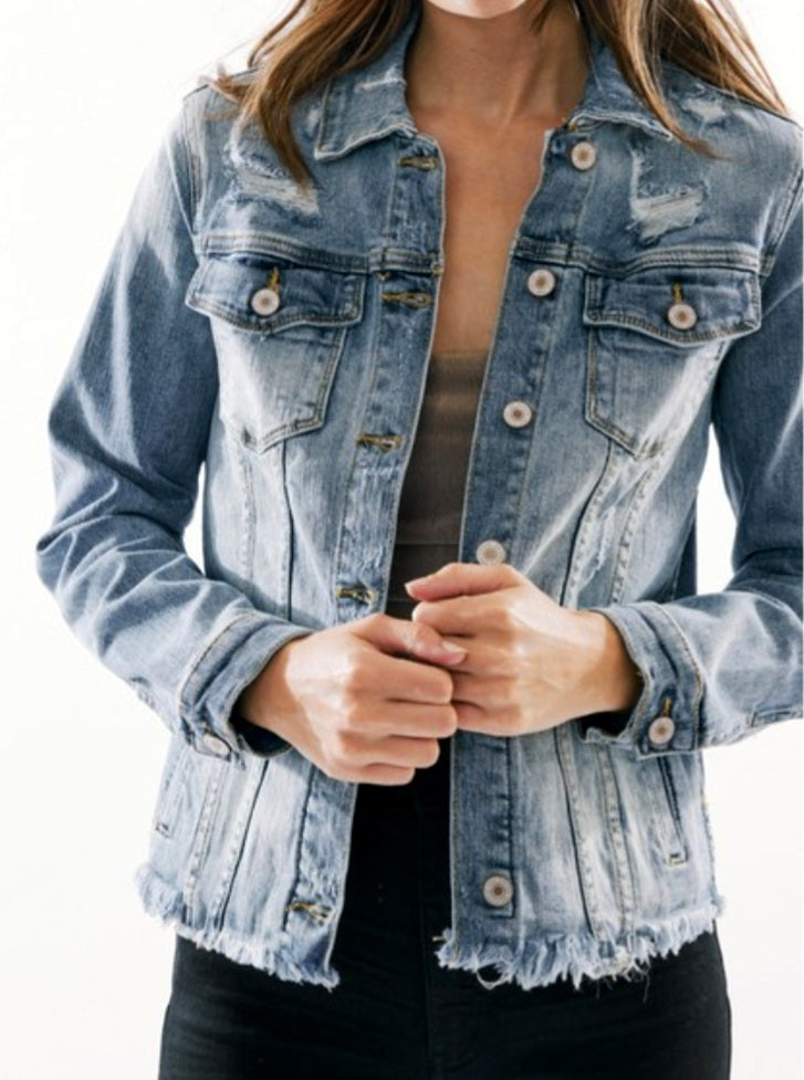 Cleo Medium Wash Frayed Denim Jacket