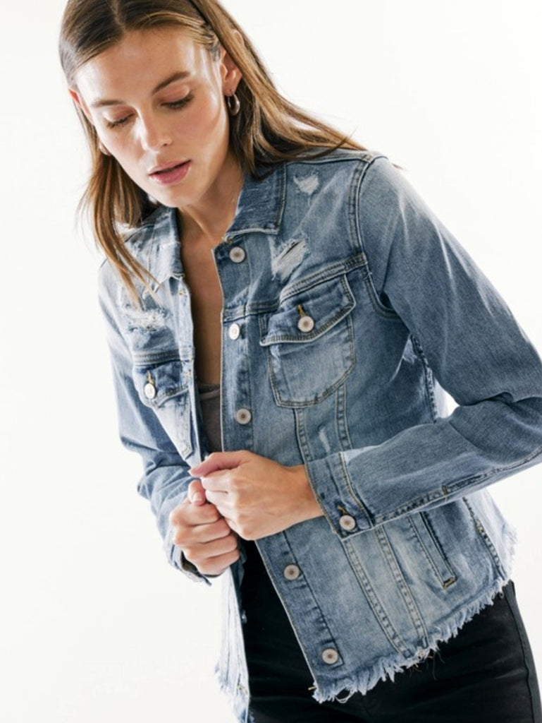 Cleo Medium Wash Frayed Denim Jacket