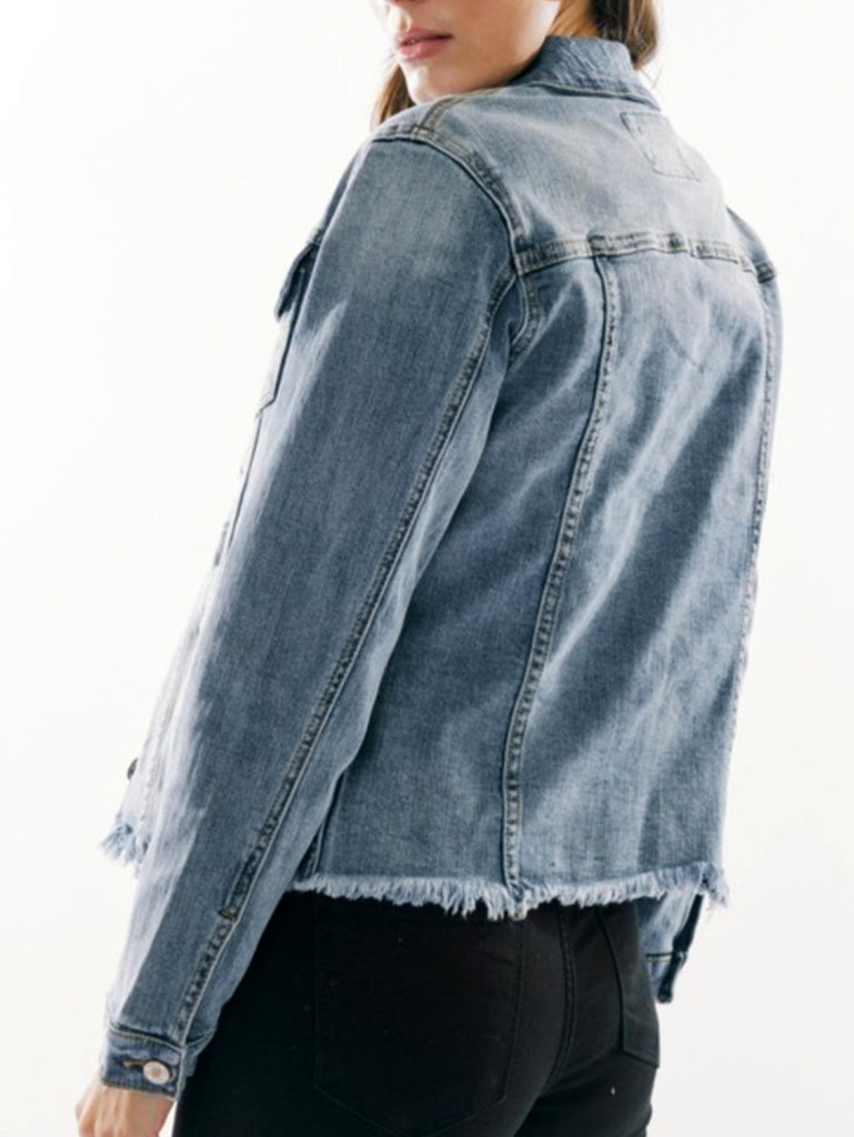 Cleo Medium Wash Frayed Denim Jacket