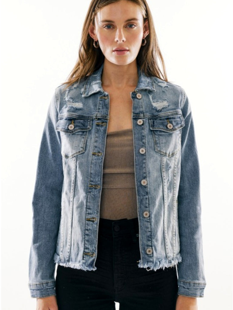 Cleo Medium Wash Frayed Denim Jacket