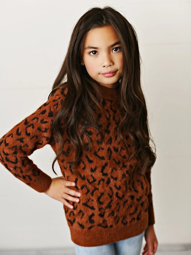 Luna Fuzzy Rust Leopard Sweater - KIDS