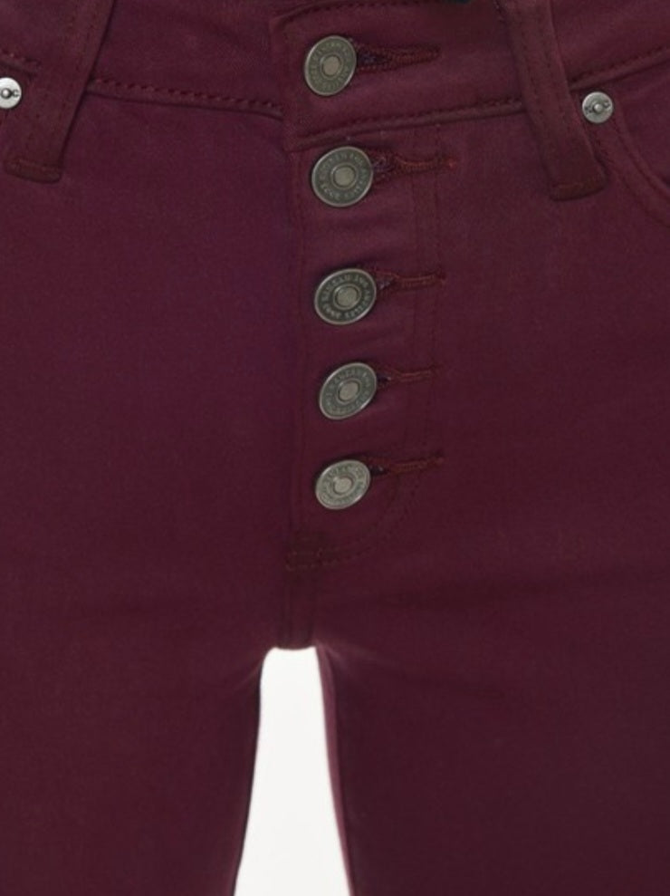 Lexa Button-Fly Burgundy Skinny