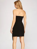 Nicollette Asymmetrical Black Strapless Dress