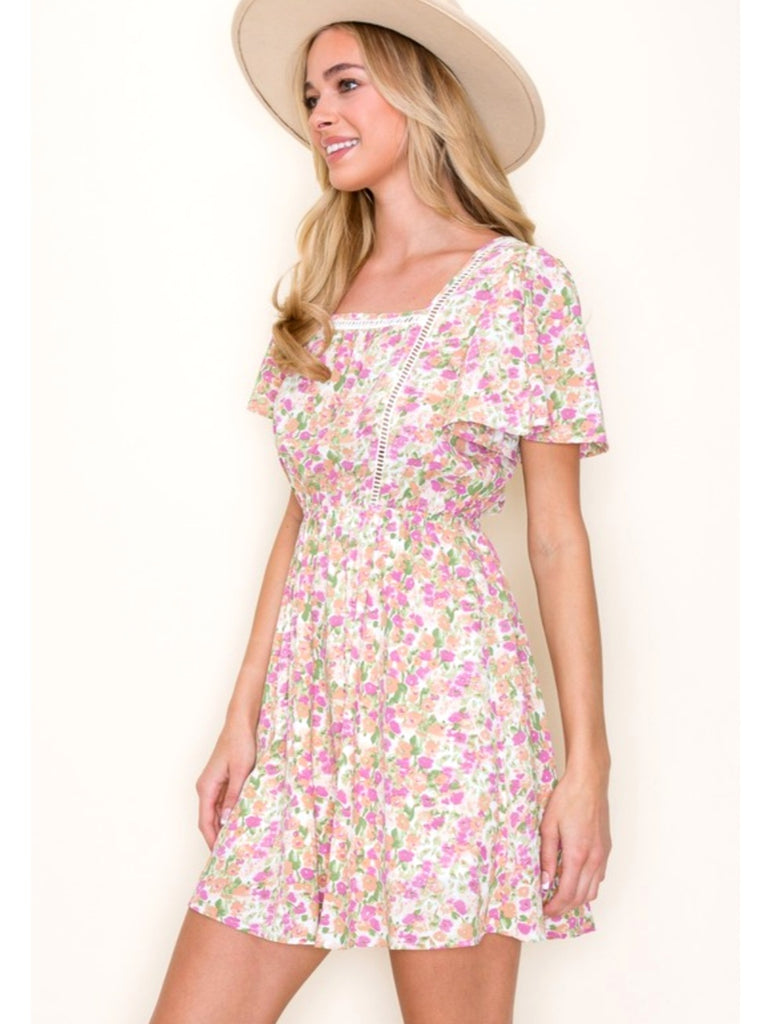 Trista Floral Print Tie-Back Dress
