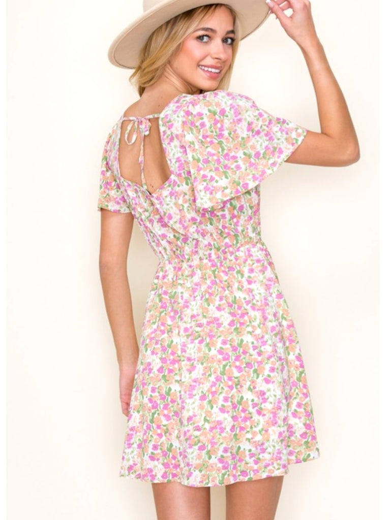 Trista Floral Print Tie-Back Dress