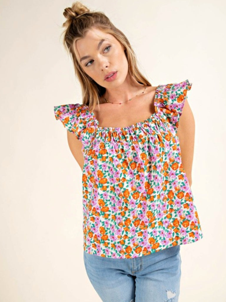 Abigal Square Neckline Ruffle Sleeve Top