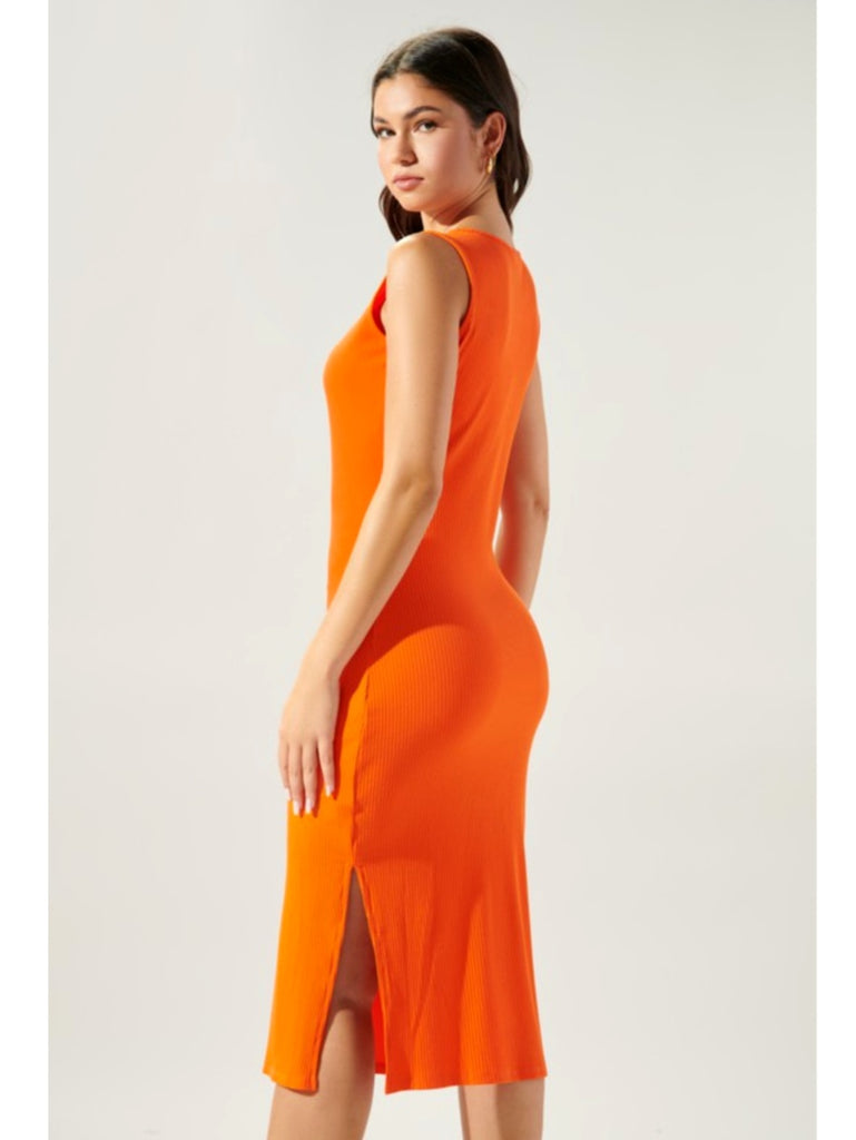 Bea Ribbed Tank Dress - Orange